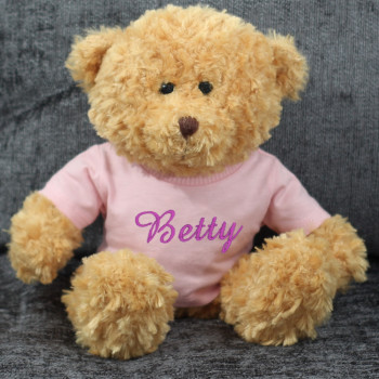 Teddy Bear in Personalised Pink Shirt Girls Personalised Bear