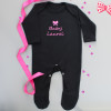 Personalised Black Baby Playsuit Baby Bow Embroidery Longsleeve Bodysuit