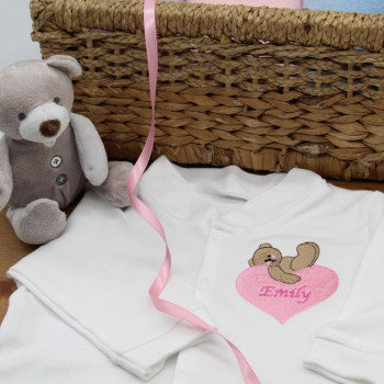 Personalised Babygrow Bear and Heart Embroidered Sleepsuit