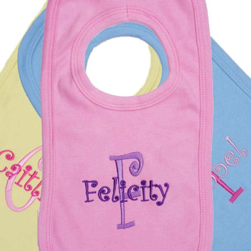 Personalised Baby Bib Embroidered Name and Initial