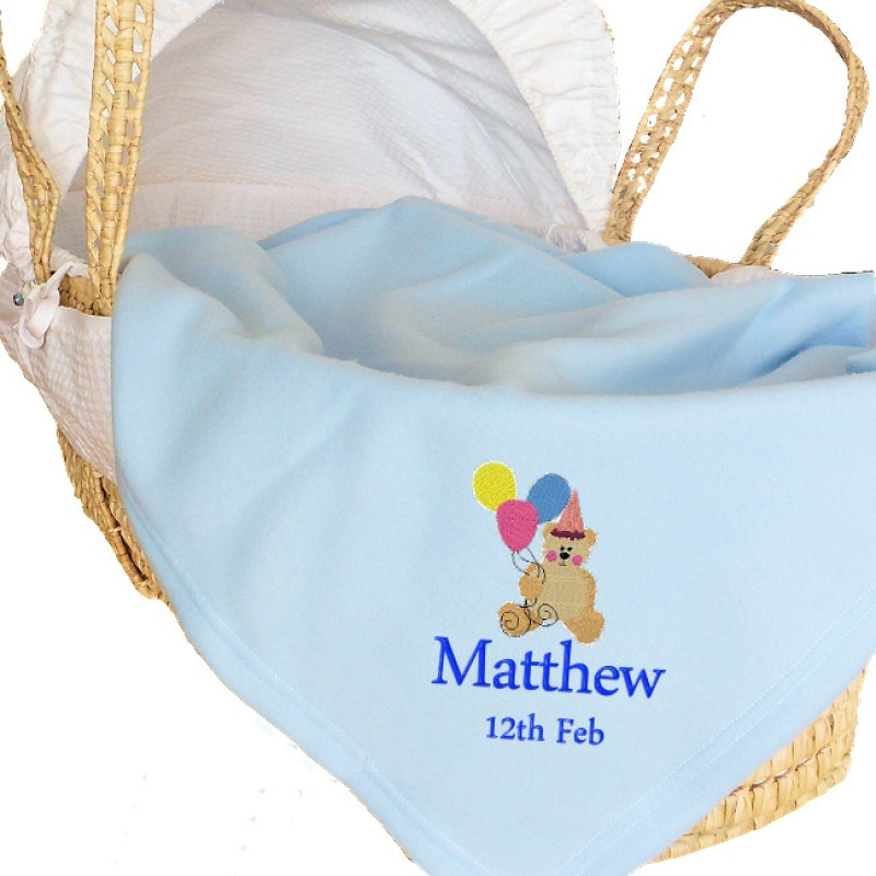 Personalised Baby Blanket Light Blue Fleece