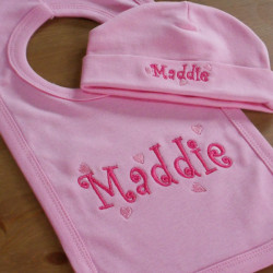 Personalised Bib and Hat Baby Pink Hat and Bib Gift Set