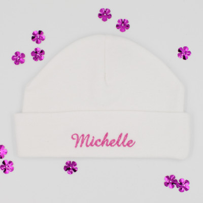 Personalised Baby Hat White Cotton Baby Hat