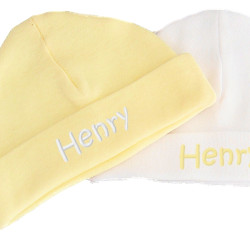 Personalised Baby Hat Yellow Cotton Jersey Hat