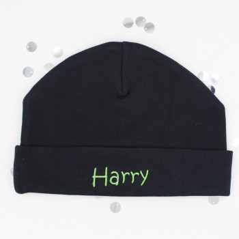 Personalised Baby Hat Black Cotton Baby Hat