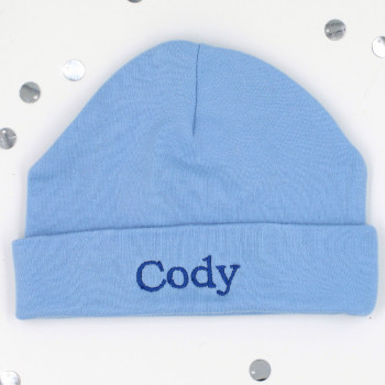 Baby Hat Personalised Blue Cotton Baby Hat