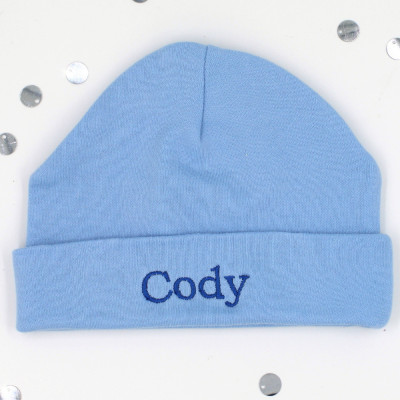 Baby Hat Personalised Blue Cotton Baby Hat