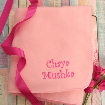 Personalised Pram Fleece Baby Girls Pink Blanket