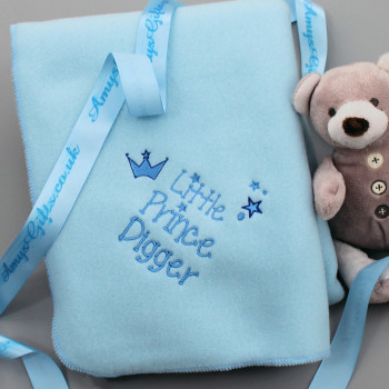 Personalised Baby Blanket Blue Embroidered Boys Little Prince Wrap