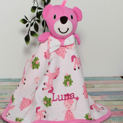 Pink Bear Baby Comforter Personalised Comfort Toy