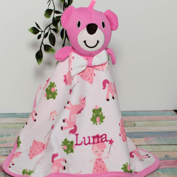Pink Bear Baby Comforter Personalised Comfort Toy