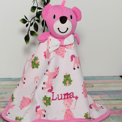 Pink Bear Baby Comforter Personalised Comfort Toy