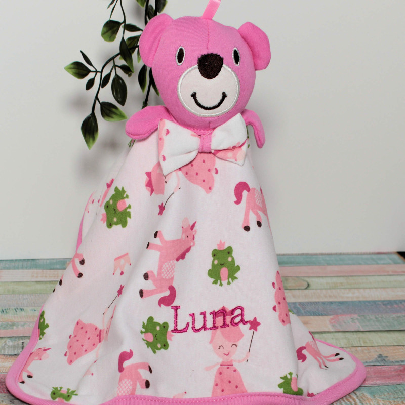 Pink Bear Baby Comforter Personalised Comfort Toy