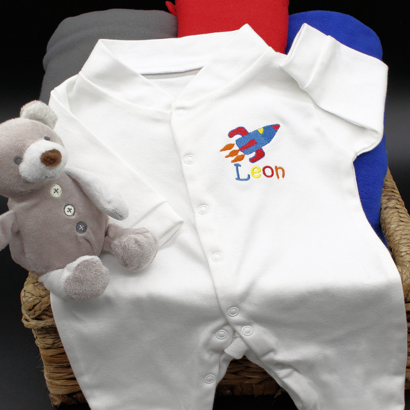 Baby Personalised Sleepsuit Space Embroidered Babygrow