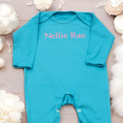 Personalised Print Baby Grows Teal Blue Babies Romper Suit