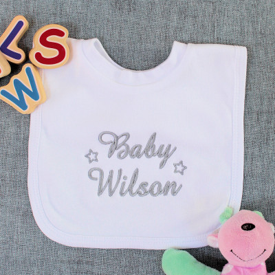 Personalised Baby Bib Name Stars Embroidered Bib