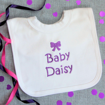 Personalised Baby Bib Embroidered Bow Baby Bib Gift