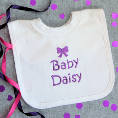 Personalised Baby Bib Embroidered Bow Baby Bib Gift