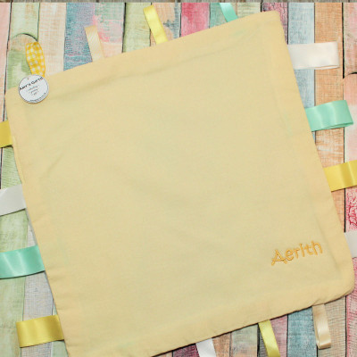 Personalised Baby Comforter Yellow Ribbon Taggy Blanket