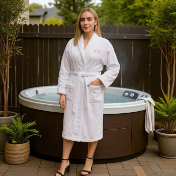 Monogrammed Bathrobe Mens Womens White Cotton Spa Robe