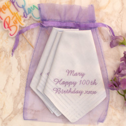 100th Birthday Handkerchiefs Gift of 3 Ladies Hankies