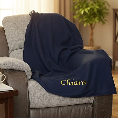 Personalised Navy Fleece Blanket Embroidered Throw