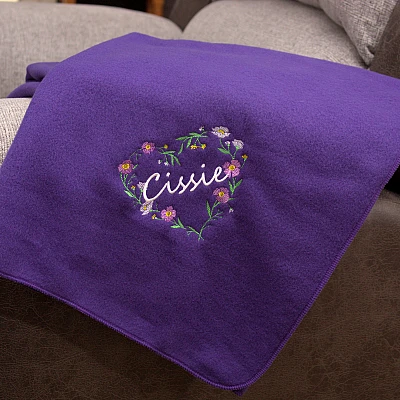 Personalised Floral Heart Blanket Embroidered Fleece Throw Gift Personalised Floral Heart Blanket Embroidered Fleece Throw Gift
