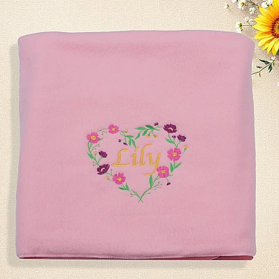 Personalised Floral Heart Blanket Embroidered Fleece Throw Gift