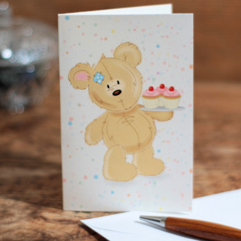 Teddy Bear Note Cards Bear with Cakes Card