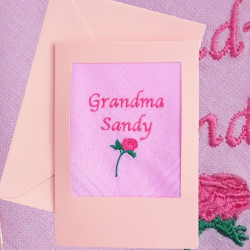 Embroidered Rose Card Personalised Pink Handkerchief Card