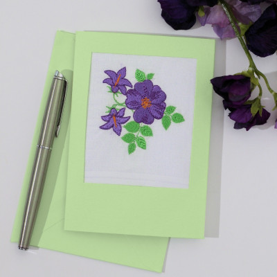Ladies Embroidered Gift and Card Campanula Flowers Handkerchief Card