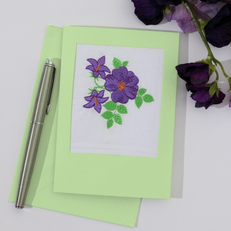 Ladies Embroidered Gift and Card Campanula Flowers Handkerchief Card