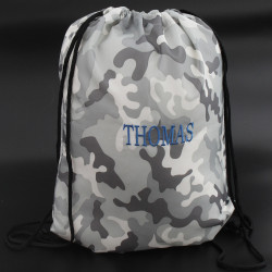 Camo PE Bag Personalised Grey Gym Sack
