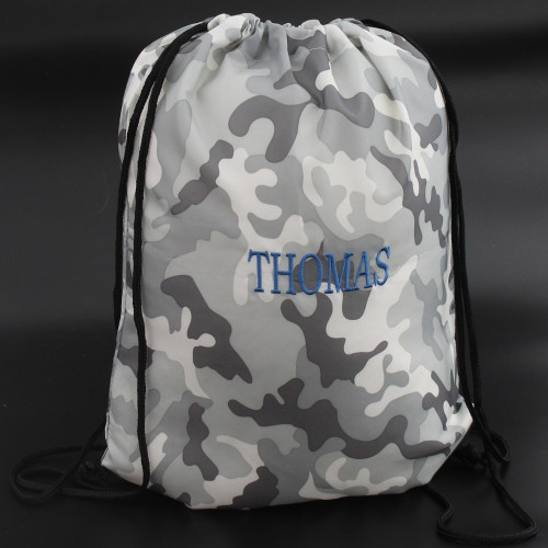 Camo PE Bag Personalised Grey Gym Sack