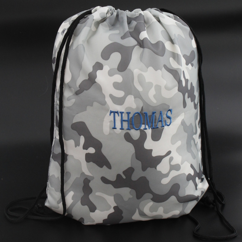 Camo PE Bag Personalised Grey Gym Sack