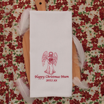 Angel Tea Towel Embroidered Personalised Kitchen Towel