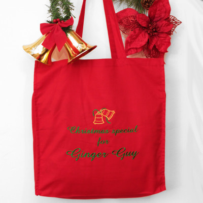 Personalised Christmas Bag Red Tote Bag Embroidered Message