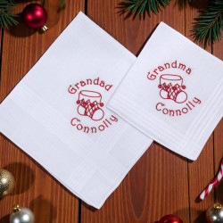 Grandparents Christmas Hankies Pair of Personalised Stocking Hankies