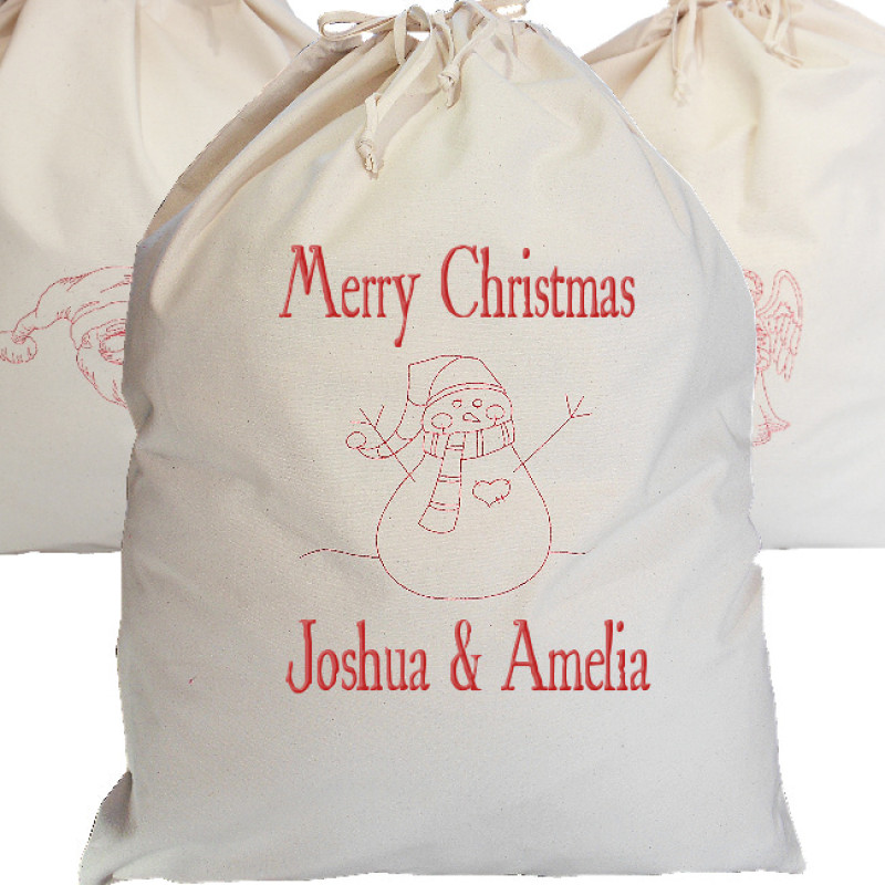 Personalised Christmas Sack Printed Snowman Sack