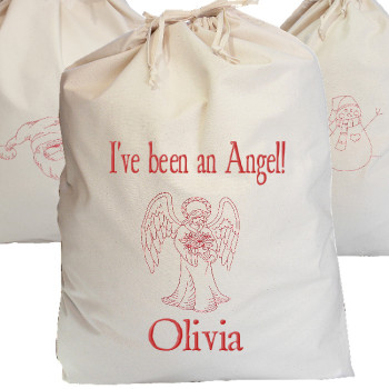 Personalised Christmas Angel Sack Printed Cotton Santa Sack
