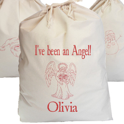 Personalised Christmas Angel Sack Printed Cotton Santa Sack