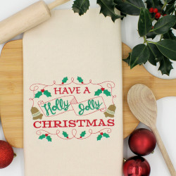 Christmas Tea Towels Holly Jolly Embroidery Tea Towel