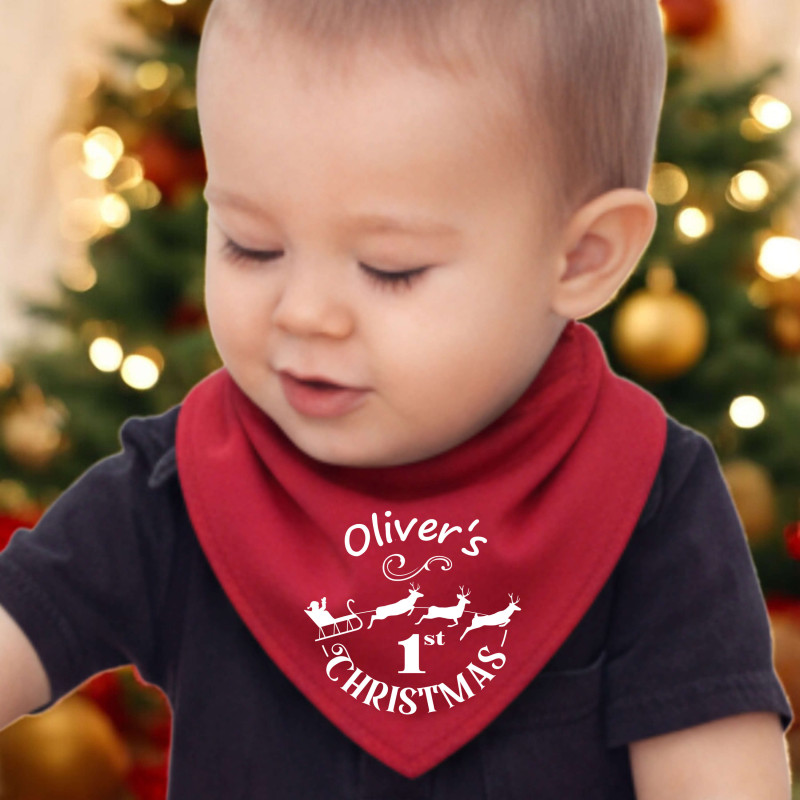 Personalised 1st Christmas Red Baby Bandana Bib