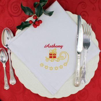 Christmas Napkin Personalised Santa's Sleigh Embroidered Napkin