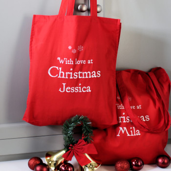 Personalised Christmas Bag Red Tote Gift Bag
