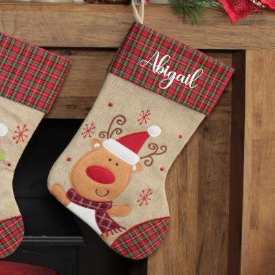 Personalised Christmas Stocking Deluxe Plush Reindeer Stocking