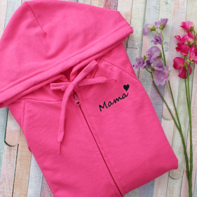 Embroidered Mama Hoodie Pink Womens Zip Up Hoody