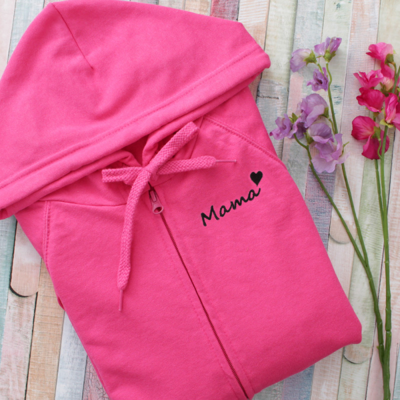 Embroidered Mama Hoodie Pink Womens Zip Up Hoody