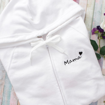 Mama Embroidered Womens Hoodie White Zip Hoody
