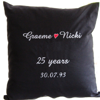 Personalised Anniversary Cushion Heart Names Embroidered Gift Cushion